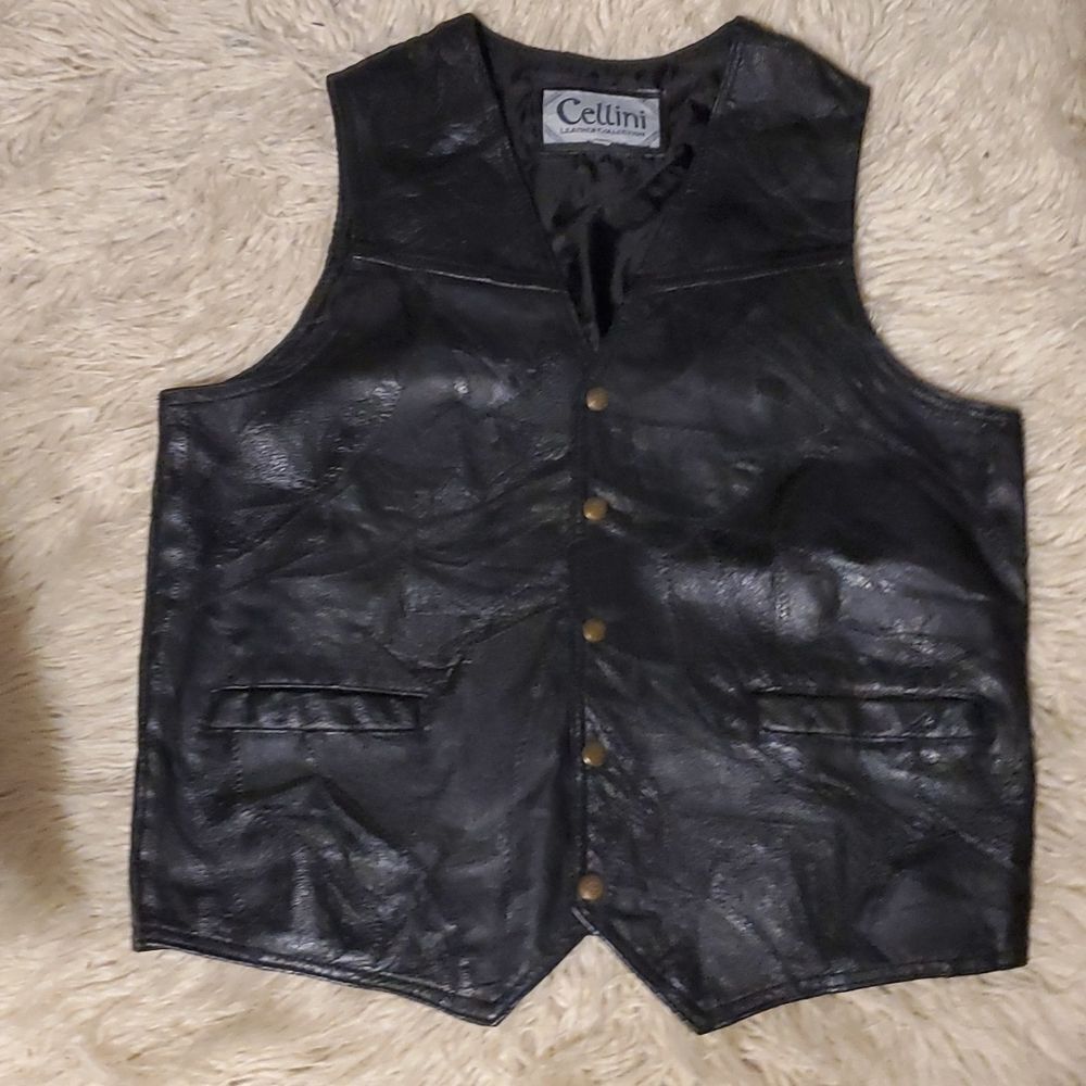 Vintage Cellini Leather Collection 100% Leather Vest Large Excellent Condition